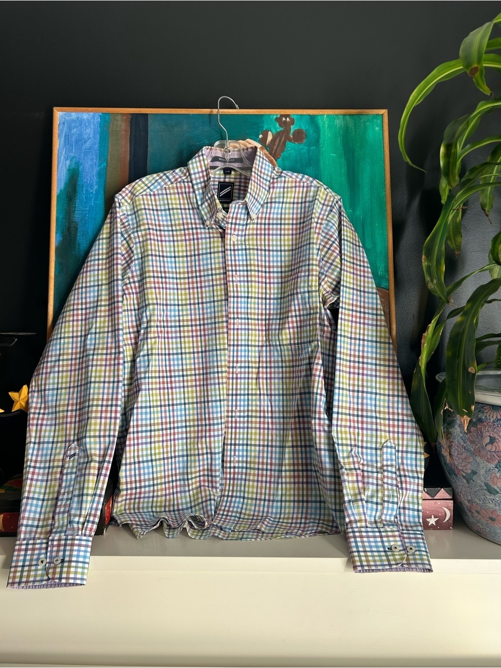 Hechter Men’s Modern Fit Non-Iron Multicolor Plaid Button Down Shirt Large